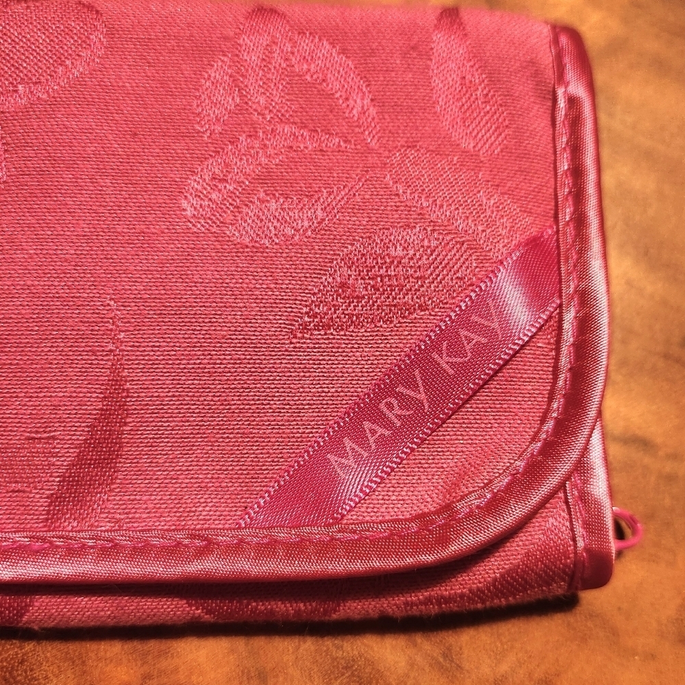 Mary Kay Vintage 90's Pink Satin Floral Cosmetic Jewelry Trifold Bag Pouch - Picture 9 of 9
